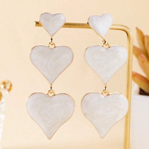 Vintage Style White Marble Heart Shaped Dangle Drop Statement Earrings #202 - Picture 4 of 5